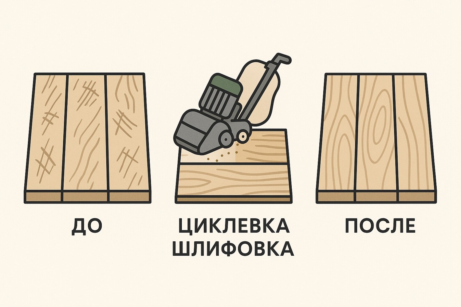Процесс циклевки пола