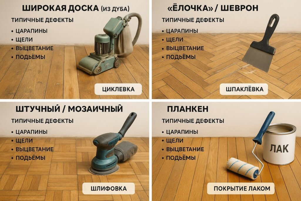 Повреждения на старом паркета