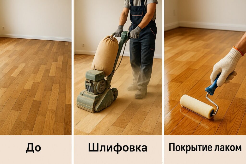 Процесс шлифовки паркета