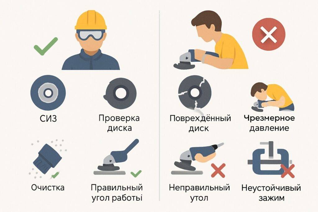 Правило и ошибки эксплуатации шлифовальных машин