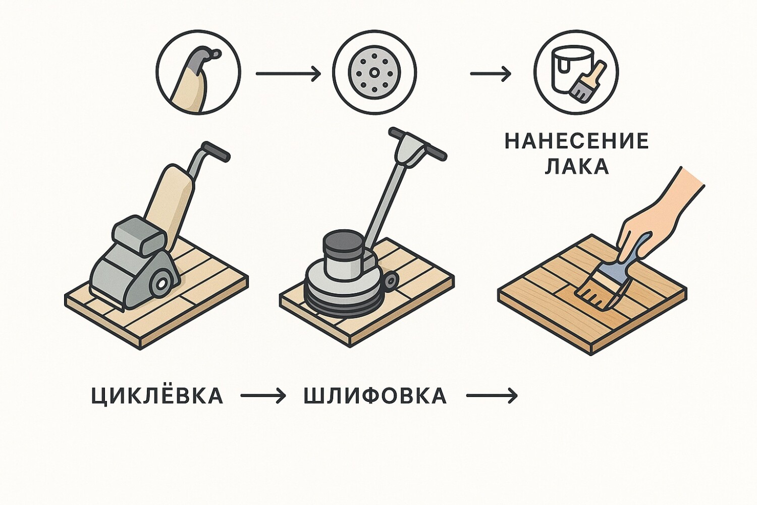 Шлифовка паркета по шагово