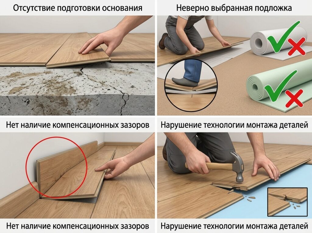 Ошибки при монтаже покрытие