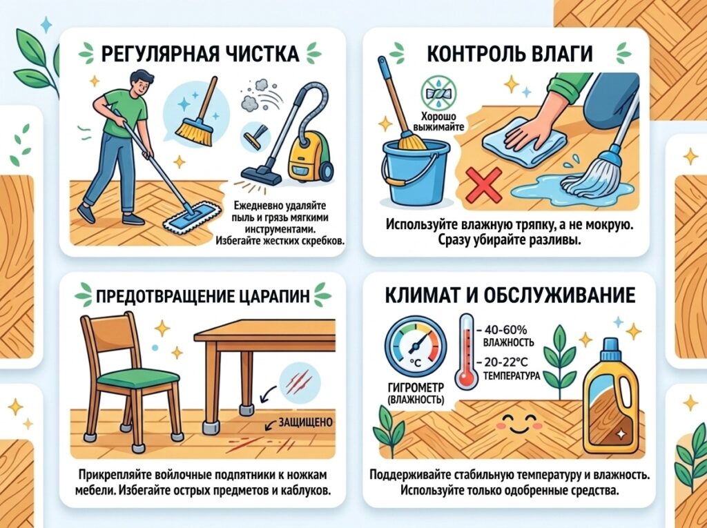 Правильный уход за различными видов паркетного пола