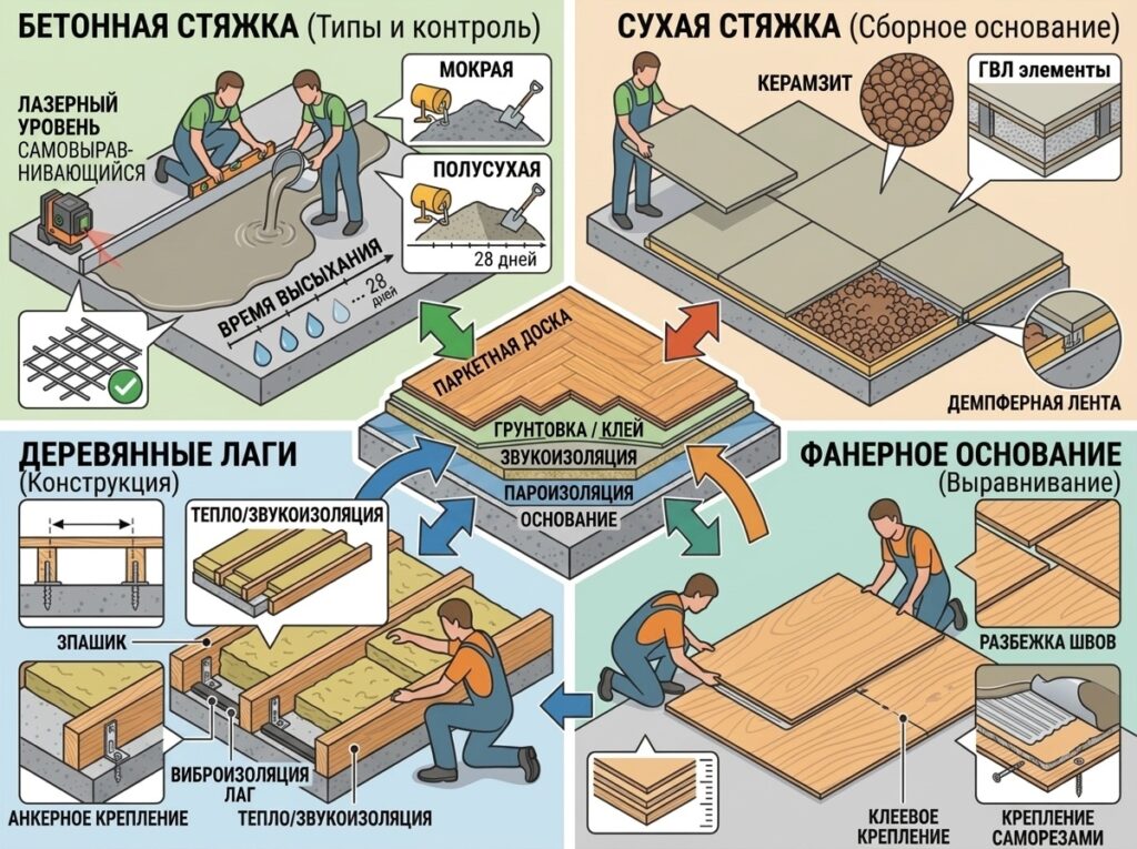 Разновидности основы под паркет
