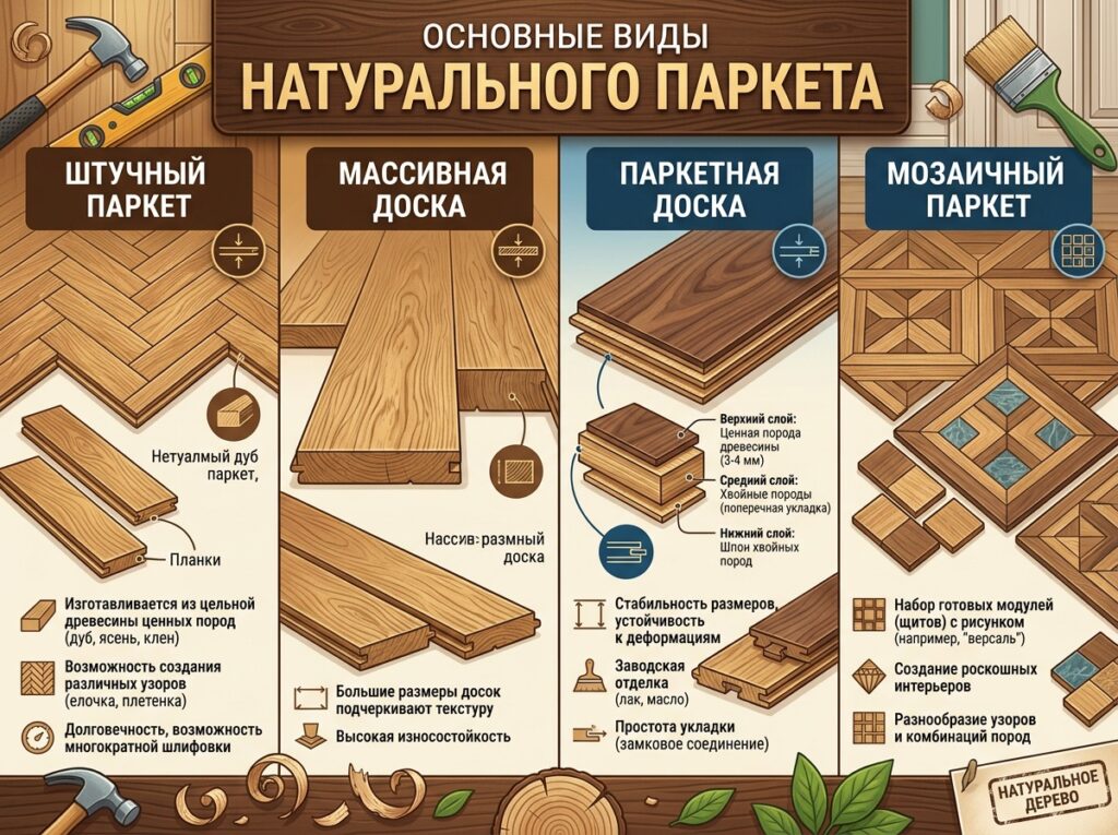 Какие бывают виды паркета